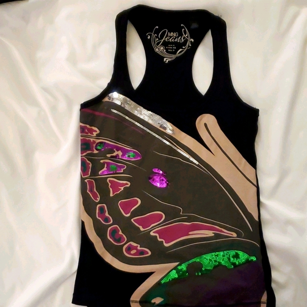 MNG Jeans Colorful Sequined Tank Top Black 335